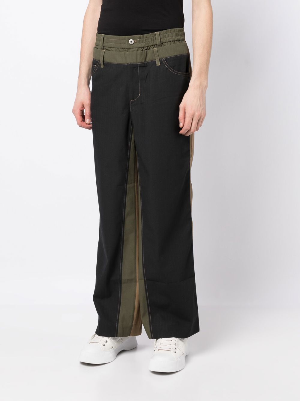 Khaki patchwork double-waist jeans - men - FENG CHEN WANG